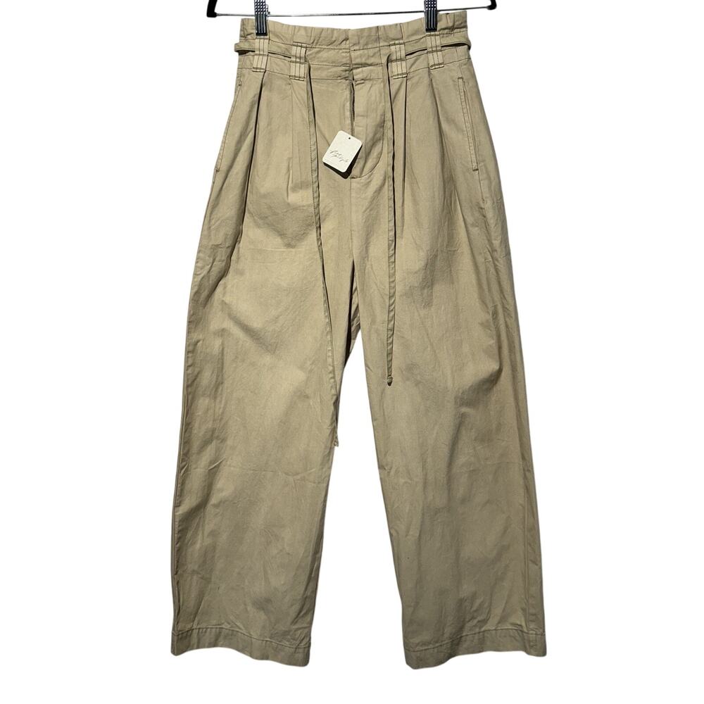 NWT Free People Sky Rider Straight Leg Pants Pleating Khaki High Rise size 0